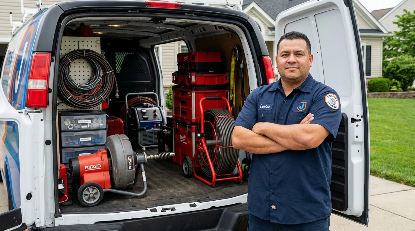 Professional drain cleaning equipment and Johns Plumbing LLC plumber in Chesterfield