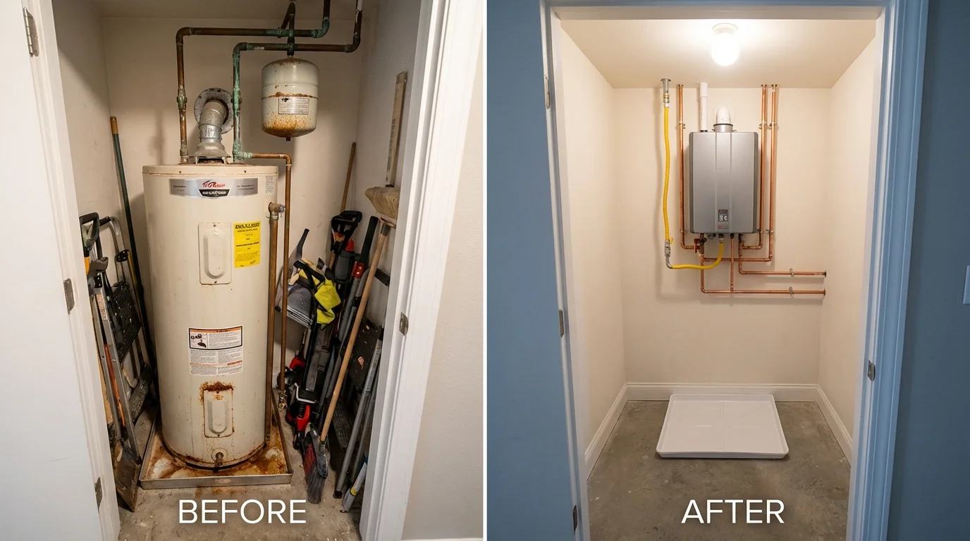 Tank water heater versus wall-mounted tankless unit comparison for Chesterfield, NH homeowners