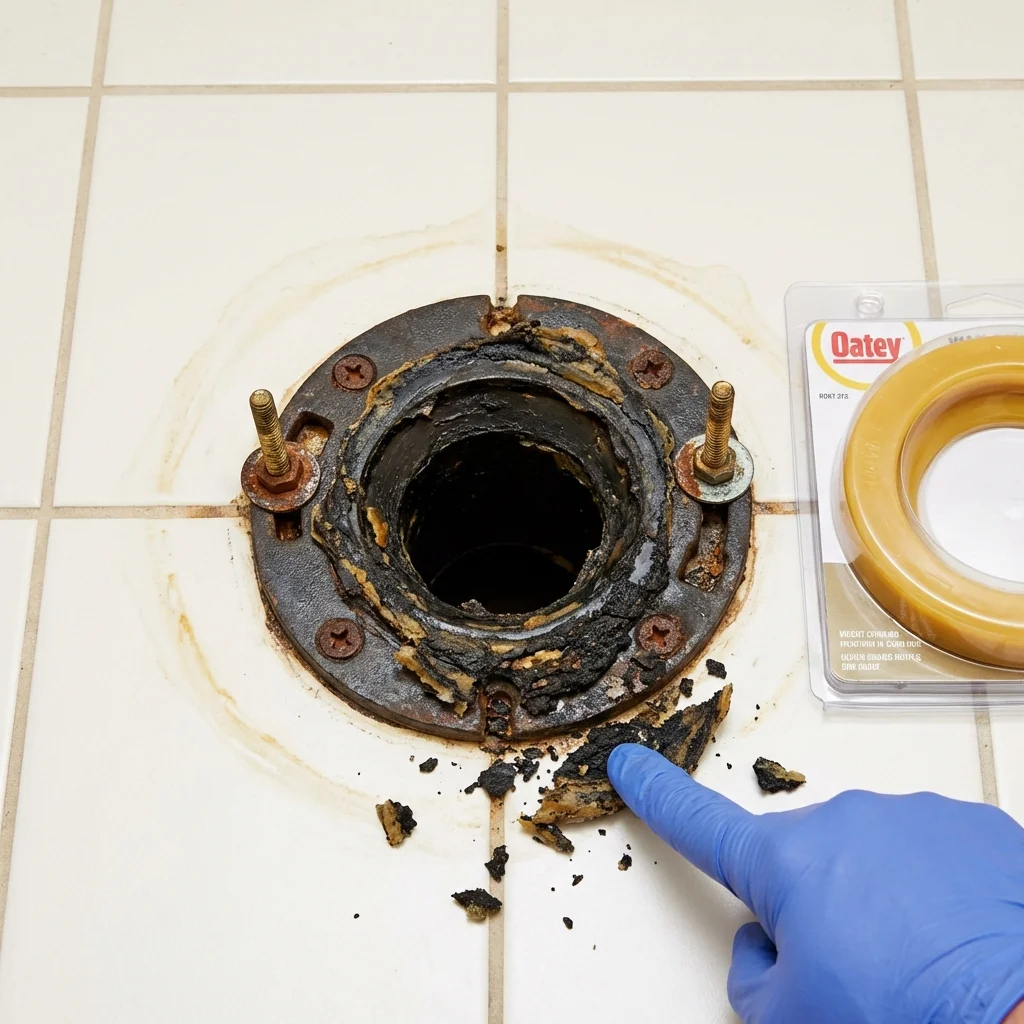 Failed wax ring showing water seepage at the base of a toilet in a Chesterfield, NH home